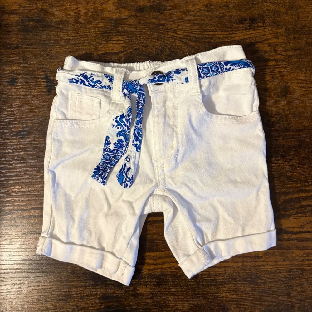 Limited Too White Cuffed Denim‎ Shorts with Blue Paisley Belt (Girls 3T)